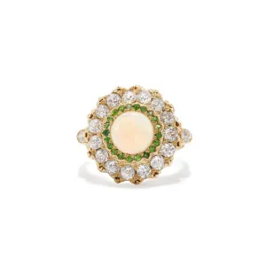 Antique Opal Demantoid Garnet and Diamond Cluster Ring