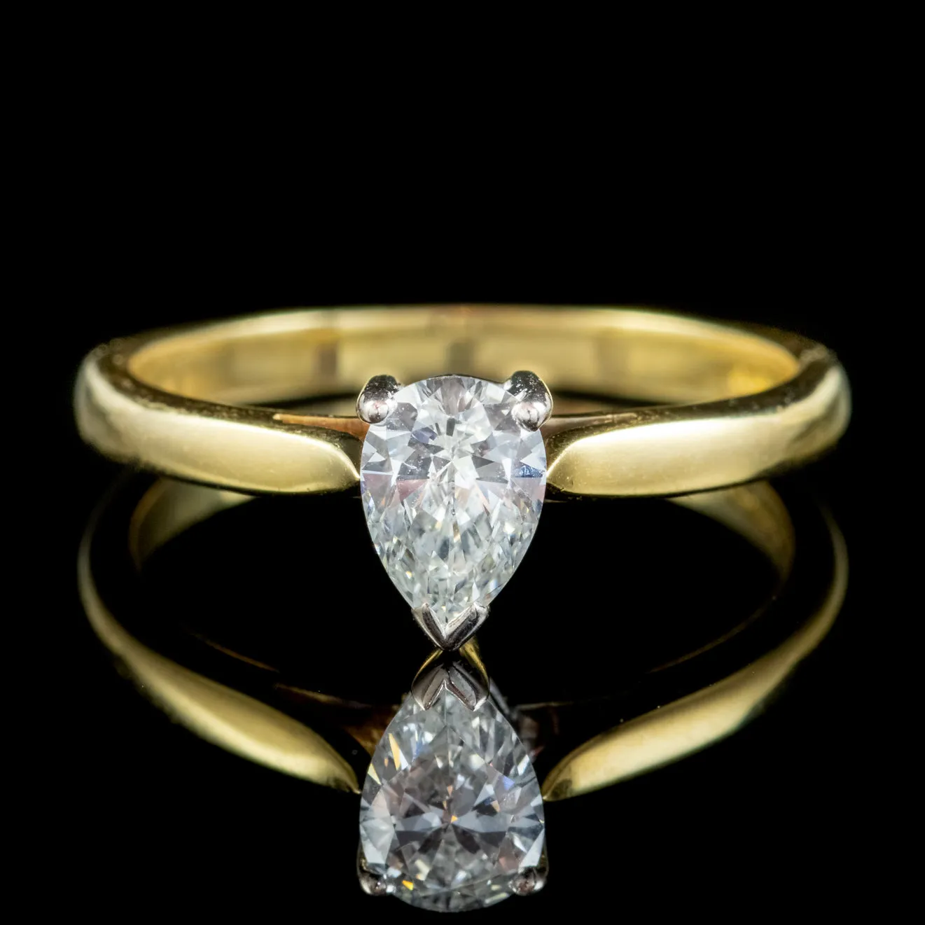 Art Deco Style Pear Cut Diamond Solitaire Engagement Ring 18ct Gold 0.68ct Diamond Dated 2000