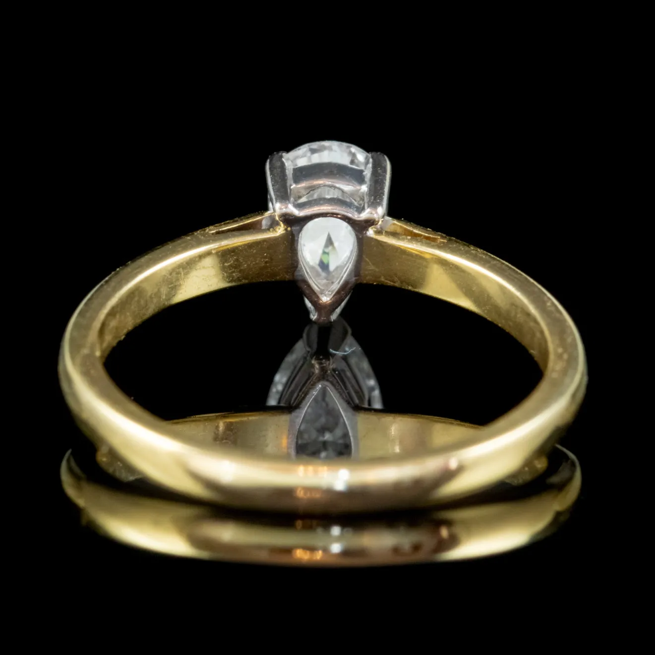 Art Deco Style Pear Cut Diamond Solitaire Engagement Ring 18ct Gold 0.68ct Diamond Dated 2000