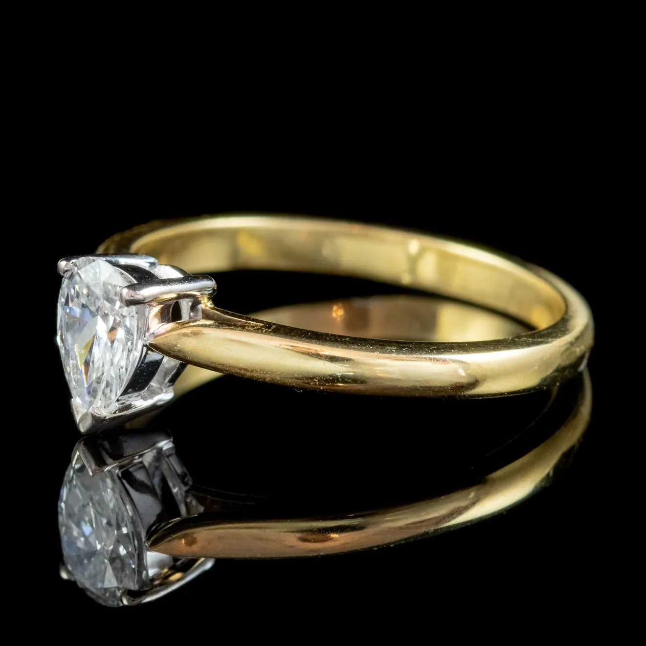 Art Deco Style Pear Cut Diamond Solitaire Engagement Ring 18ct Gold 0.68ct Diamond Dated 2000