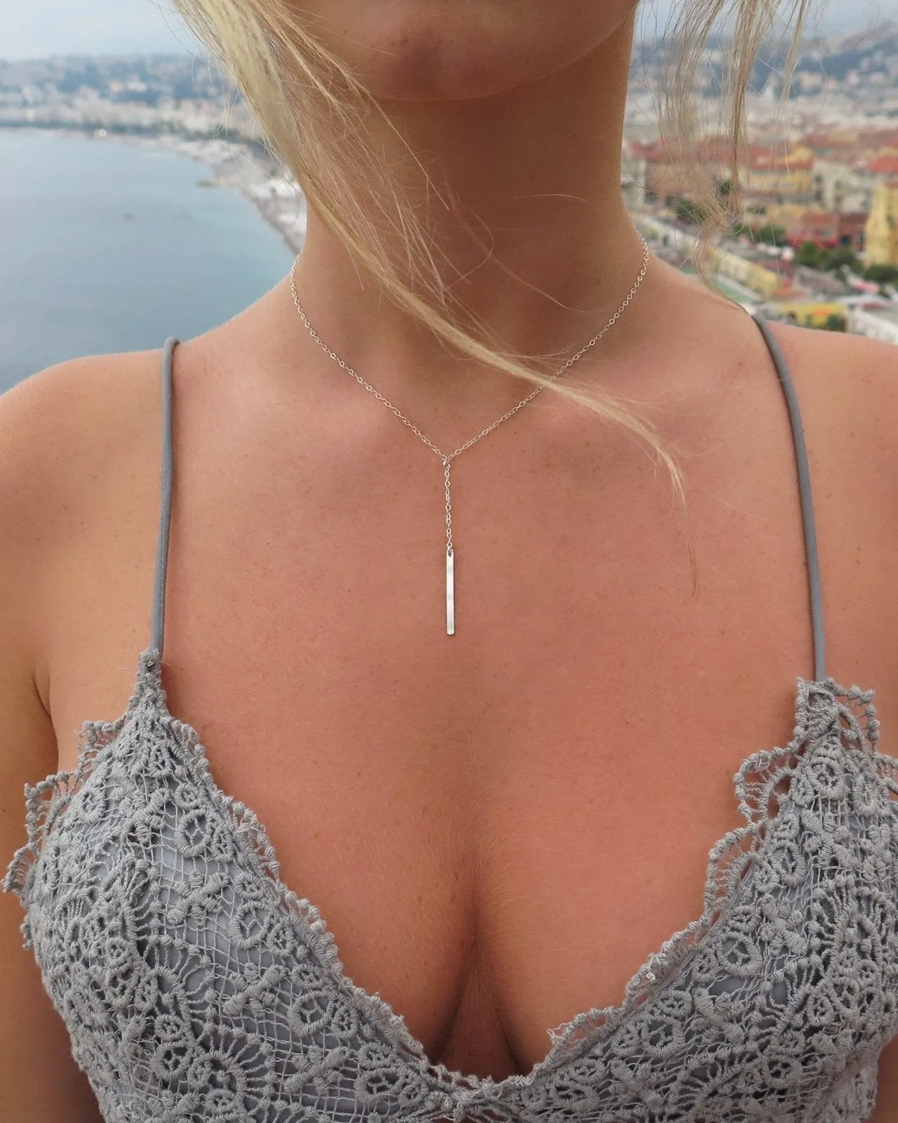 Bar Drop Necklace  - Sterling Silver