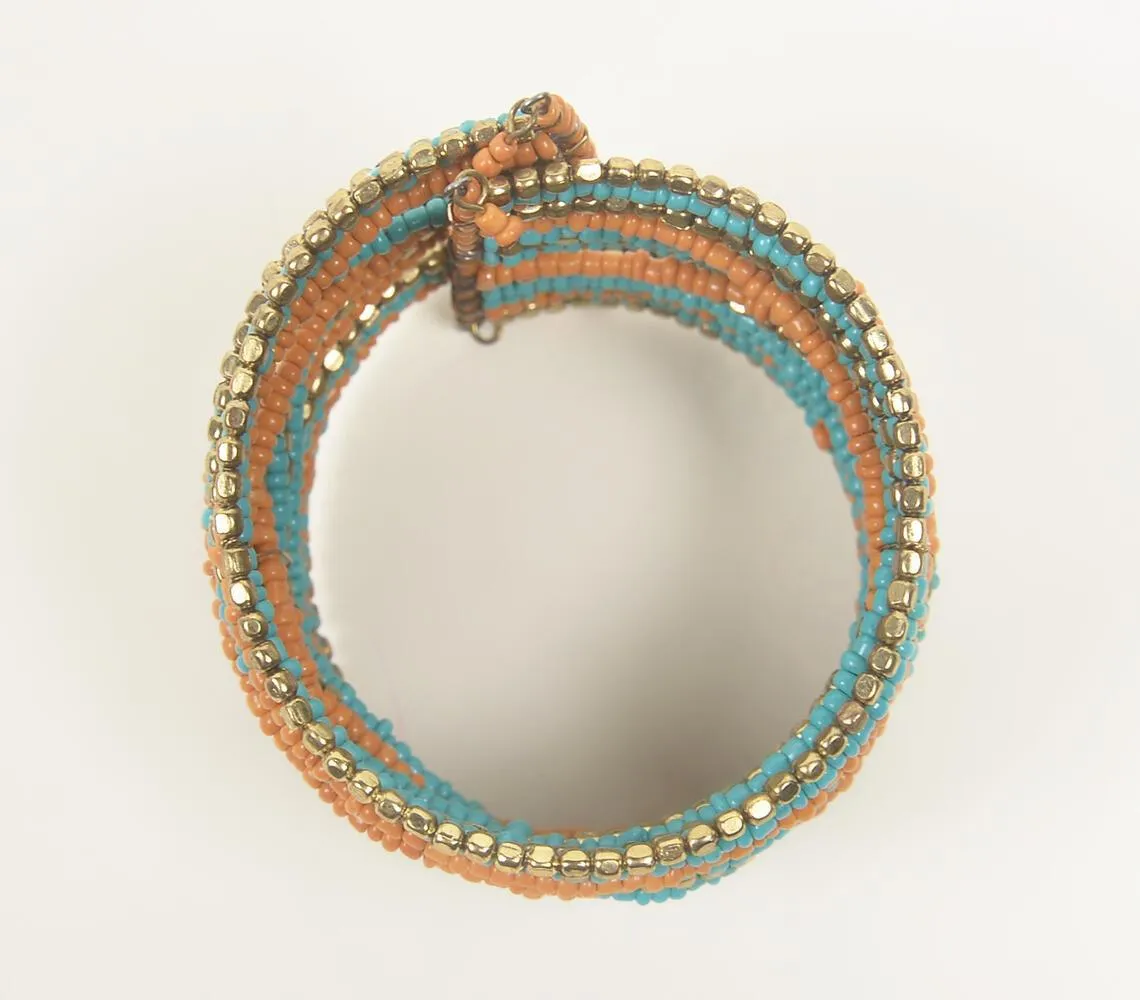 Beaded Teal & Orange Ethnic Stacked Bracelet