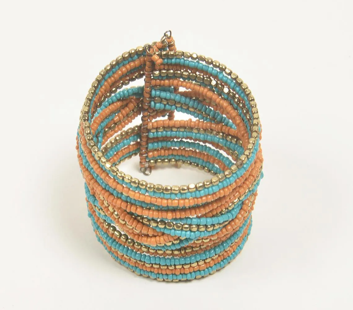 Beaded Teal & Orange Ethnic Stacked Bracelet