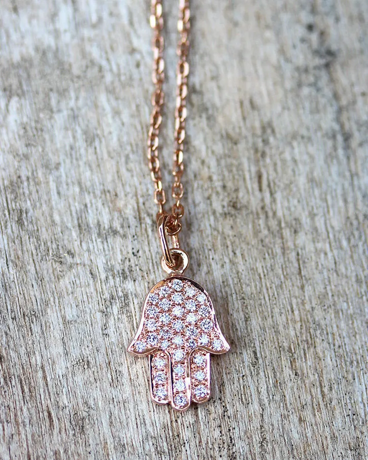 Big Diamond Hamsa Pendant Necklace, Evil Eye Fine Jewelry ♥