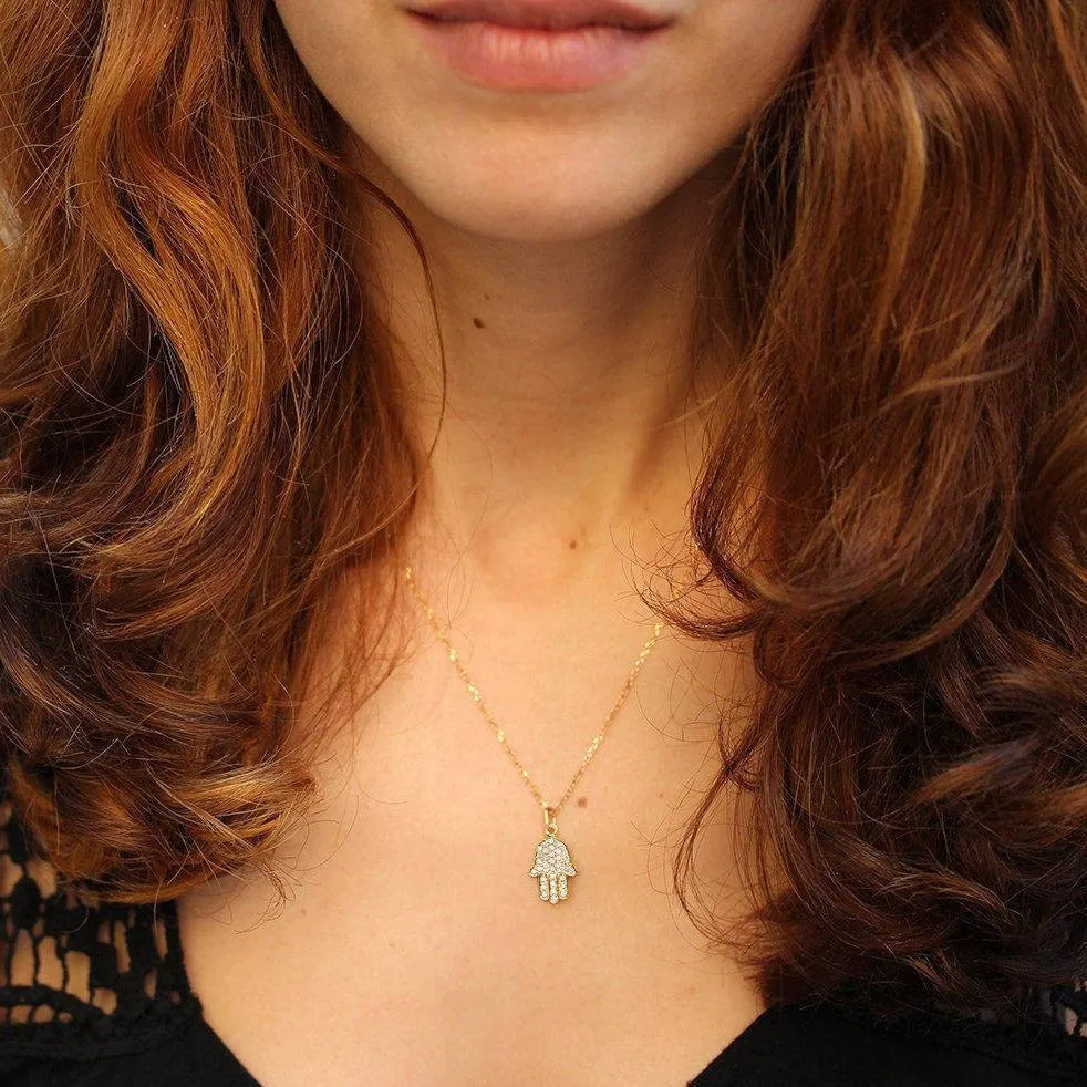 Big Diamond Hamsa Pendant Necklace, Evil Eye Fine Jewelry ♥