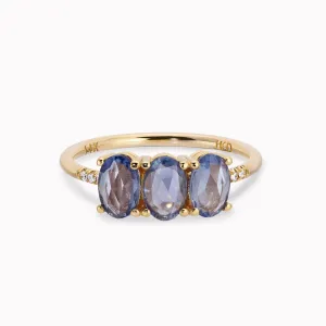 Blue Sapphire Olive Equilibrium Ring