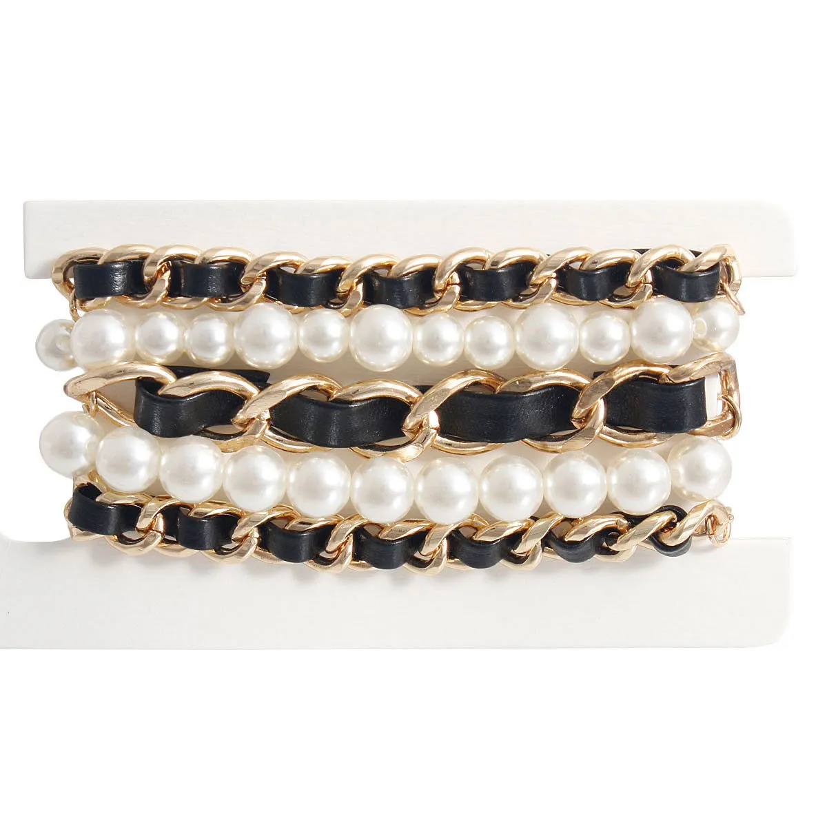 Bracelet Set with Cream Pearls and Vegan Leather