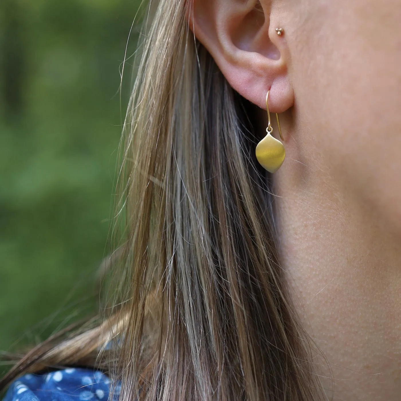 Brushed Gold Vermeil Leaf Shape Drop Earrings