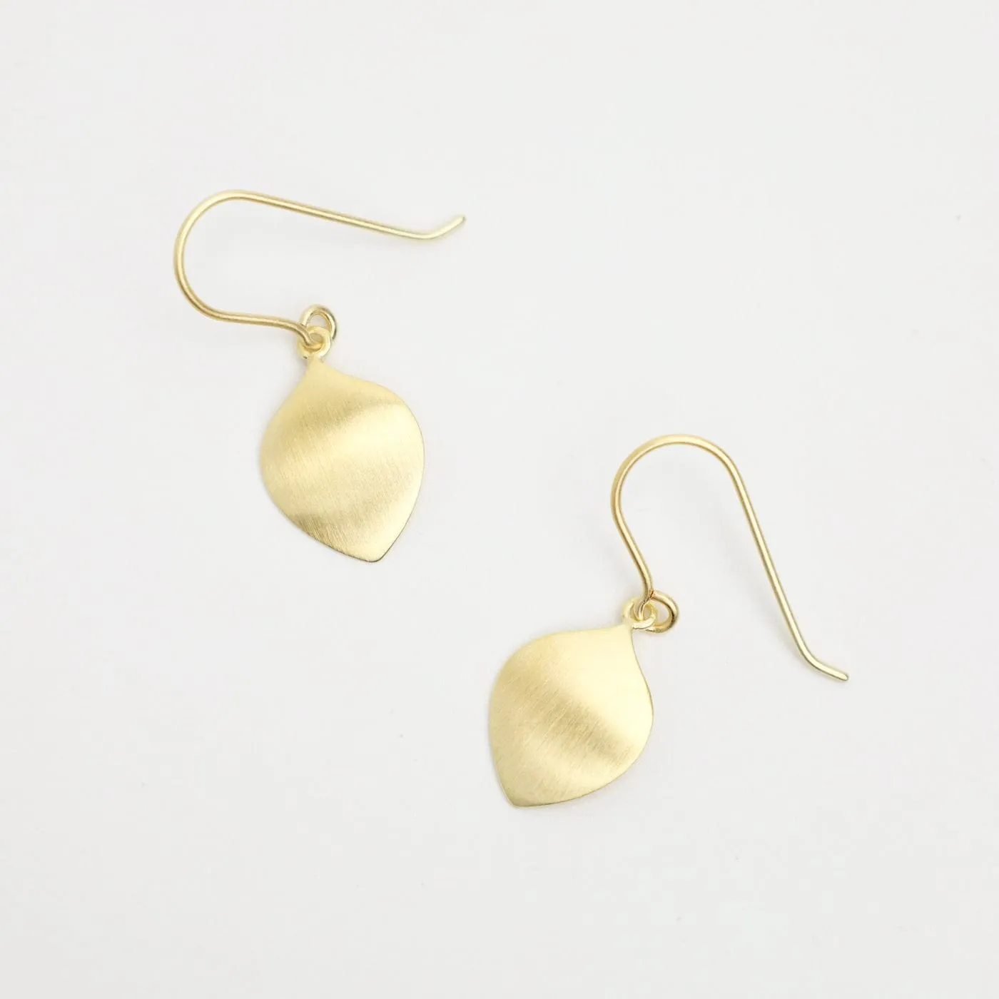 Brushed Gold Vermeil Leaf Shape Drop Earrings