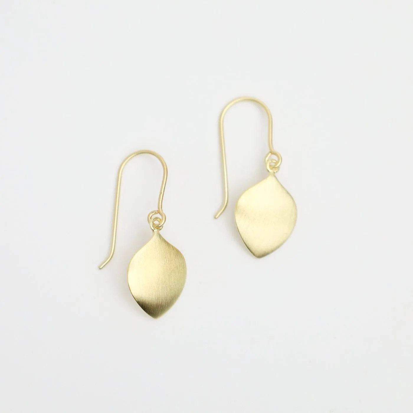 Brushed Gold Vermeil Leaf Shape Drop Earrings