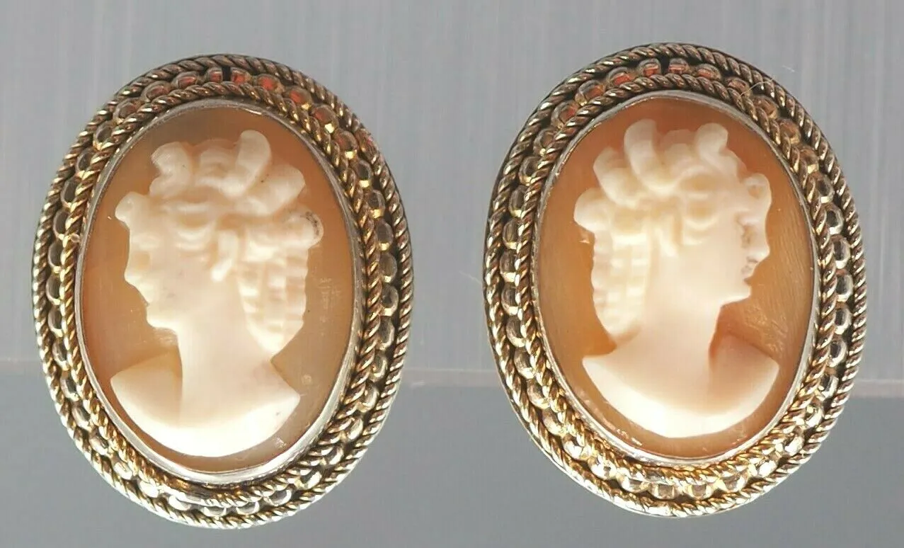 Cameo Vintage Sterling Silver Screw Back Earrings