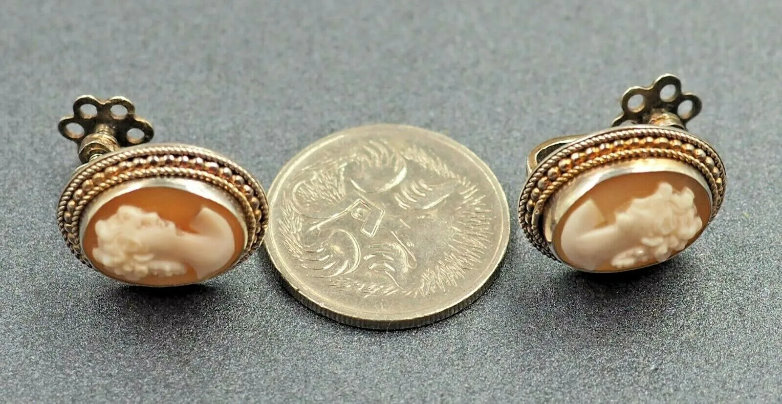 Cameo Vintage Sterling Silver Screw Back Earrings