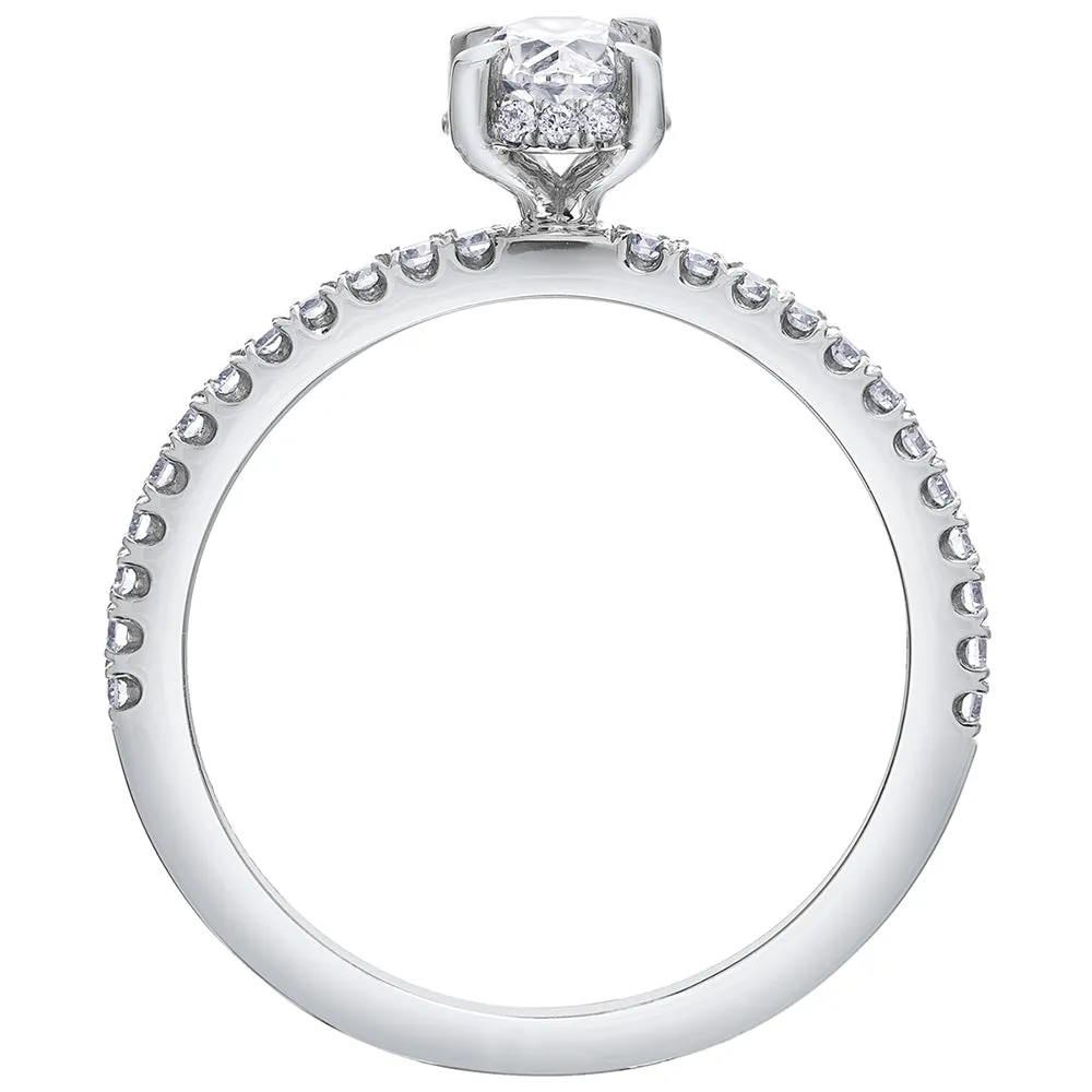 Canadian Oval Diamond Ring with Accented Band and Hidden Halo