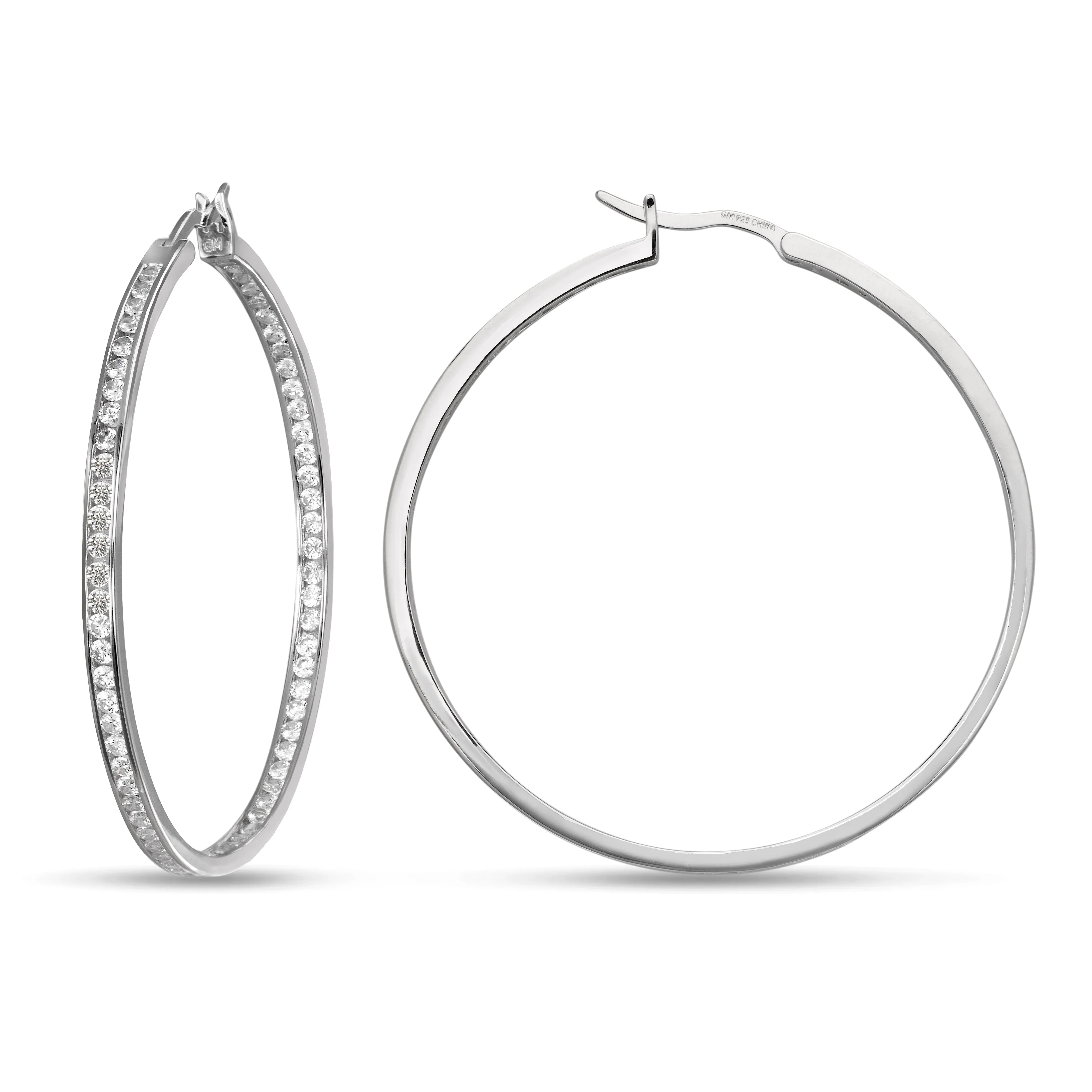 Channel Set CZ Hoop Earrings .925 Sterling Silver