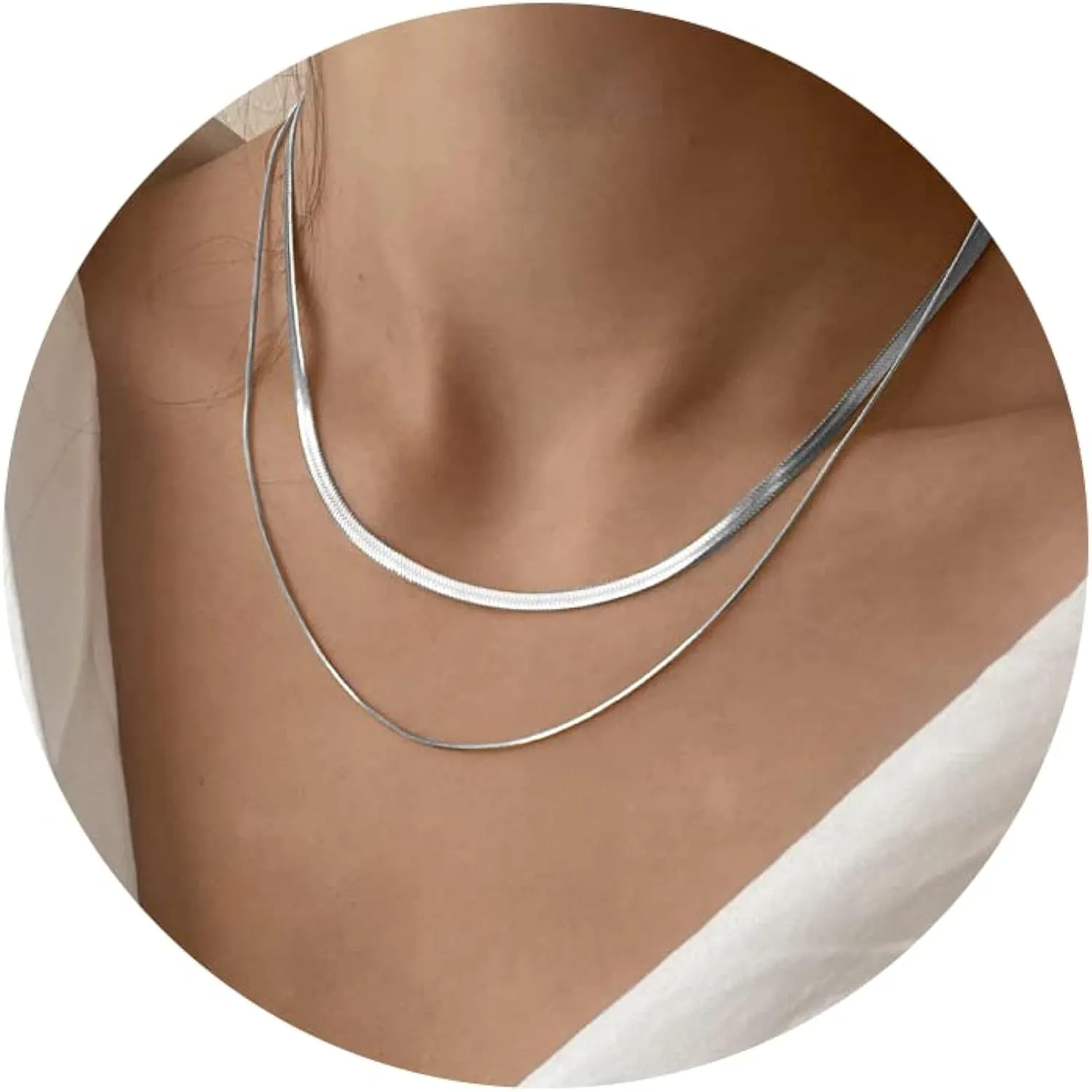 CHESKY 14K Gold/Silver Plated Snake Chain Necklace Herringbone Necklace Gold Choker Necklaces for Women Girl Gifts Jewelry 1.5/3/5MM(W) 14"/16"(L)