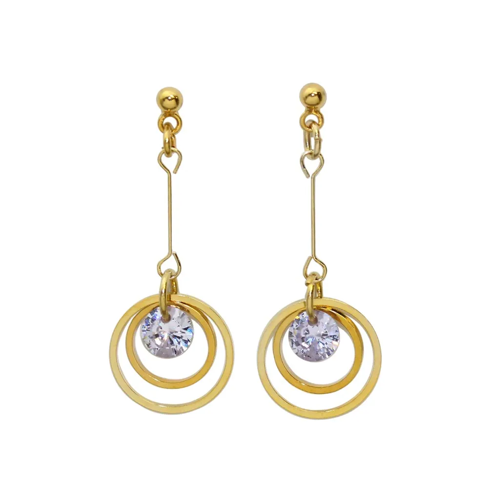 Circle Drop 18K Gold Post Earrings