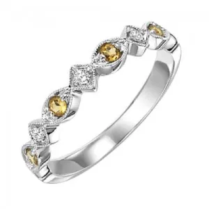 Citrine Birthstone Diamond Ring 10K White Gold