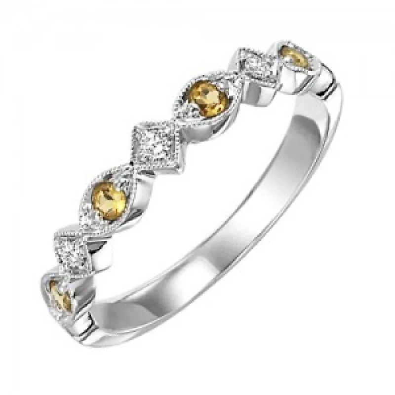 Citrine Birthstone Diamond Ring 10K White Gold