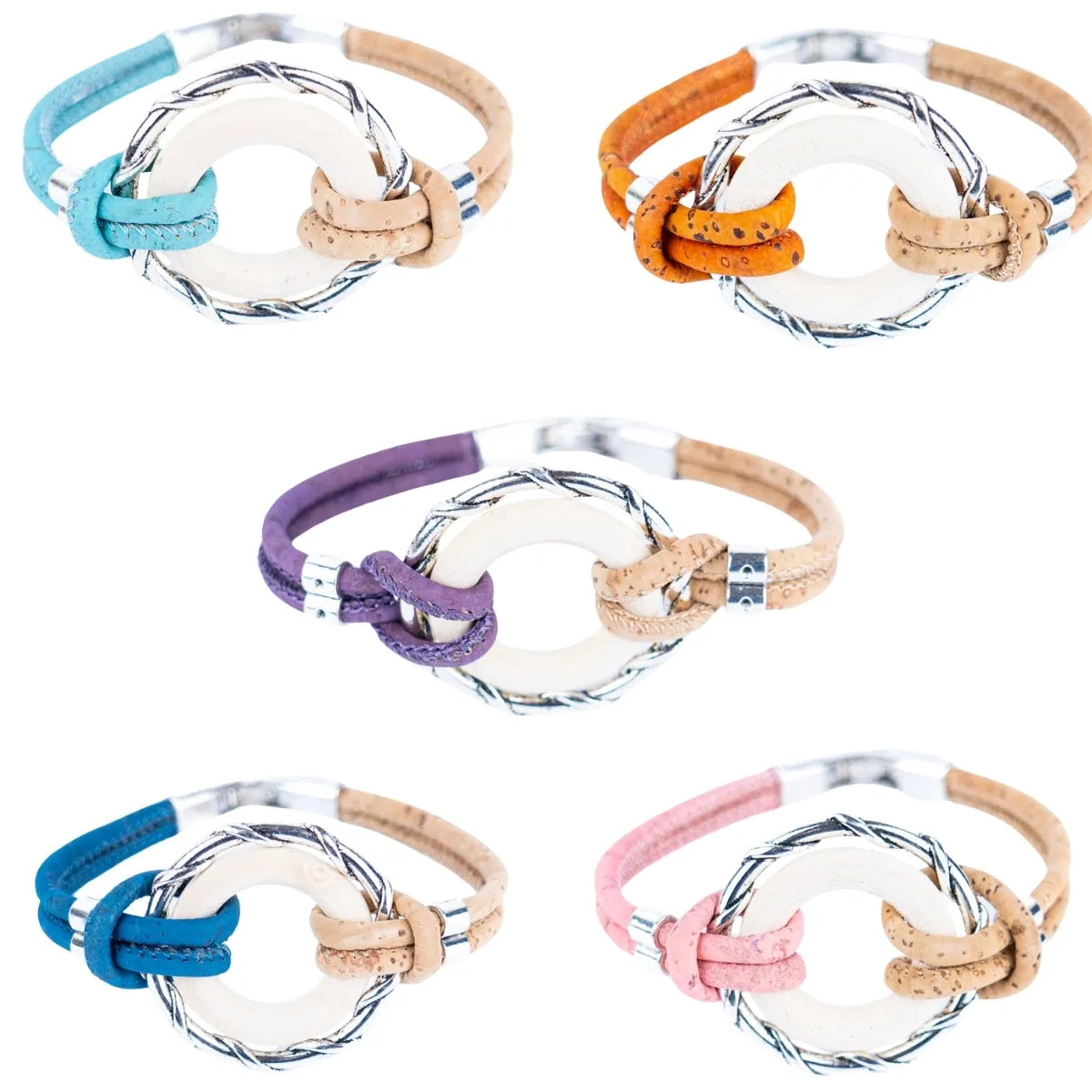 Colorful cork wire and alloy hardware rings and wood rings handmade women's bracelets DBR-052-MIX-5