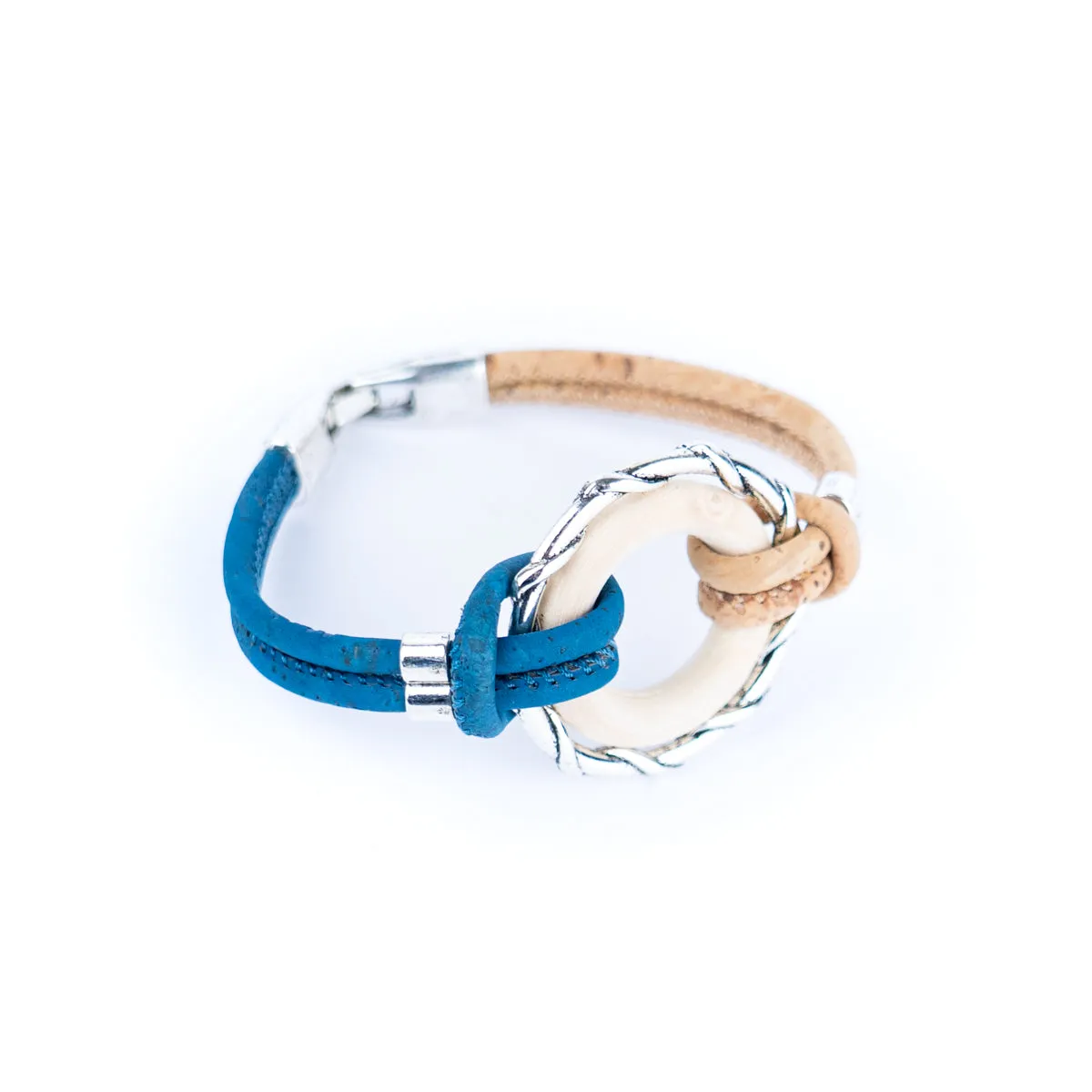 Colorful cork wire and alloy hardware rings and wood rings handmade women's bracelets DBR-052-MIX-5