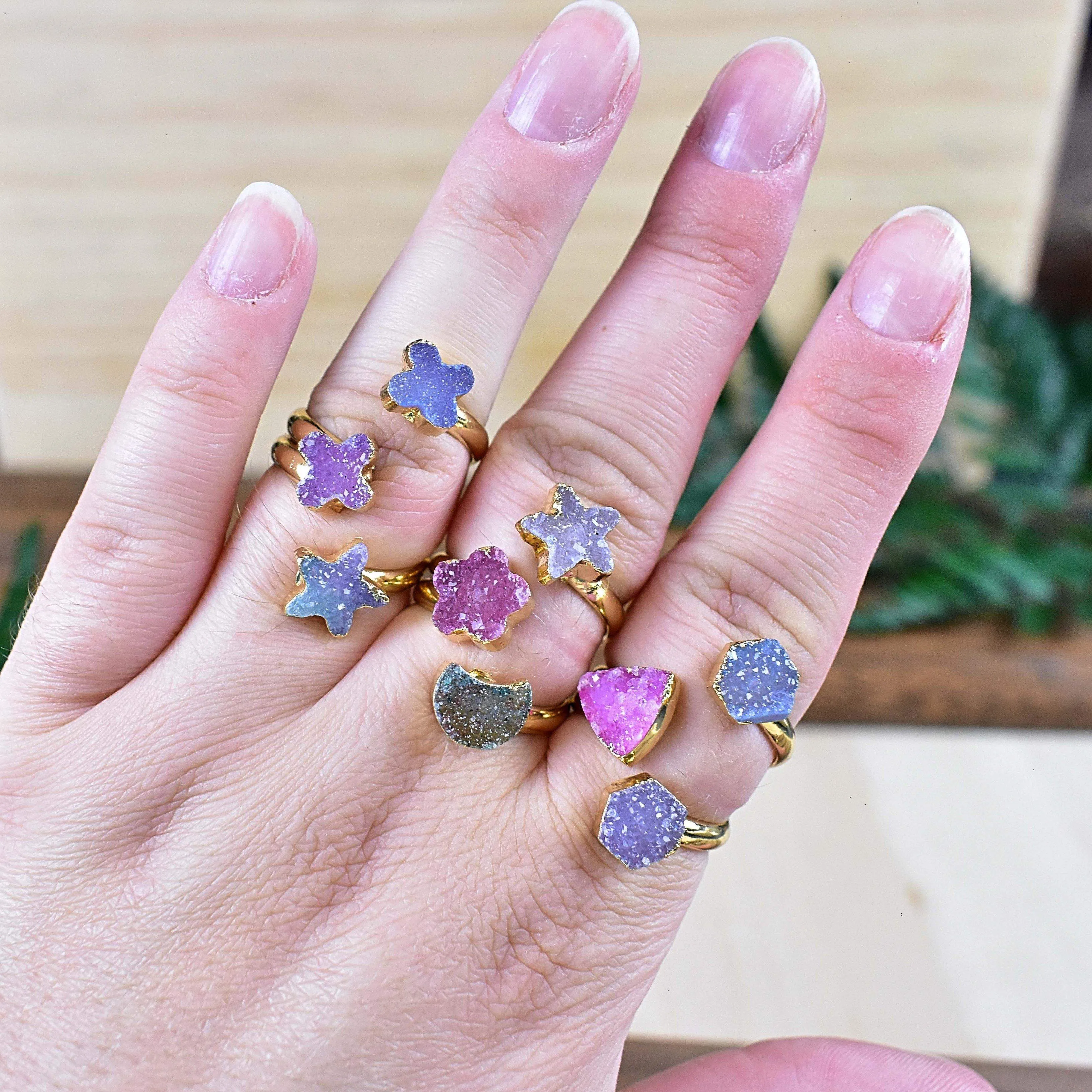 Colorful Triple Druzy Adjustable Ring