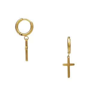 Cross Charm Hoop Earrings - Gold