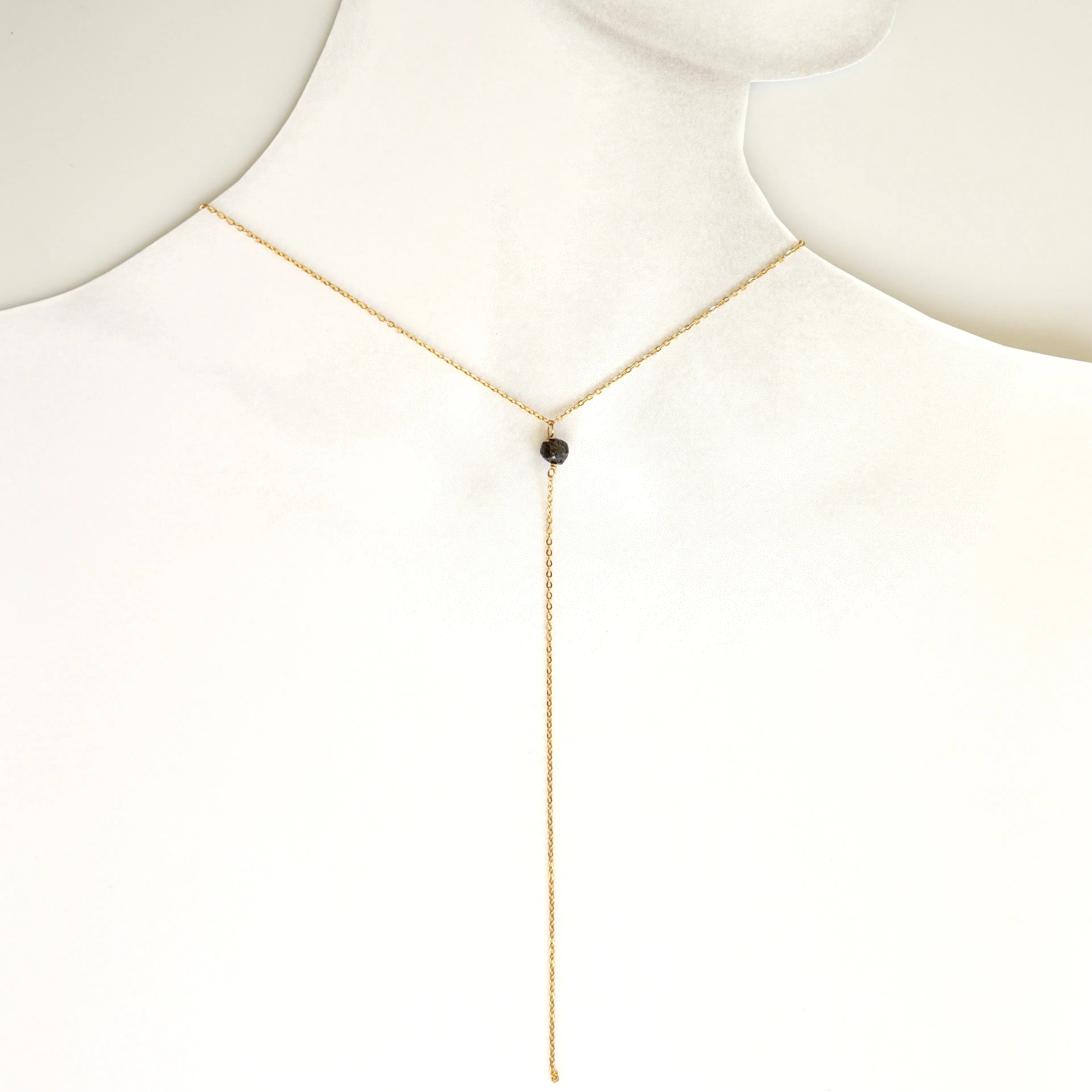 Diamond Lariat Necklace, Black Diamond Lariat Silver Rose or Gold