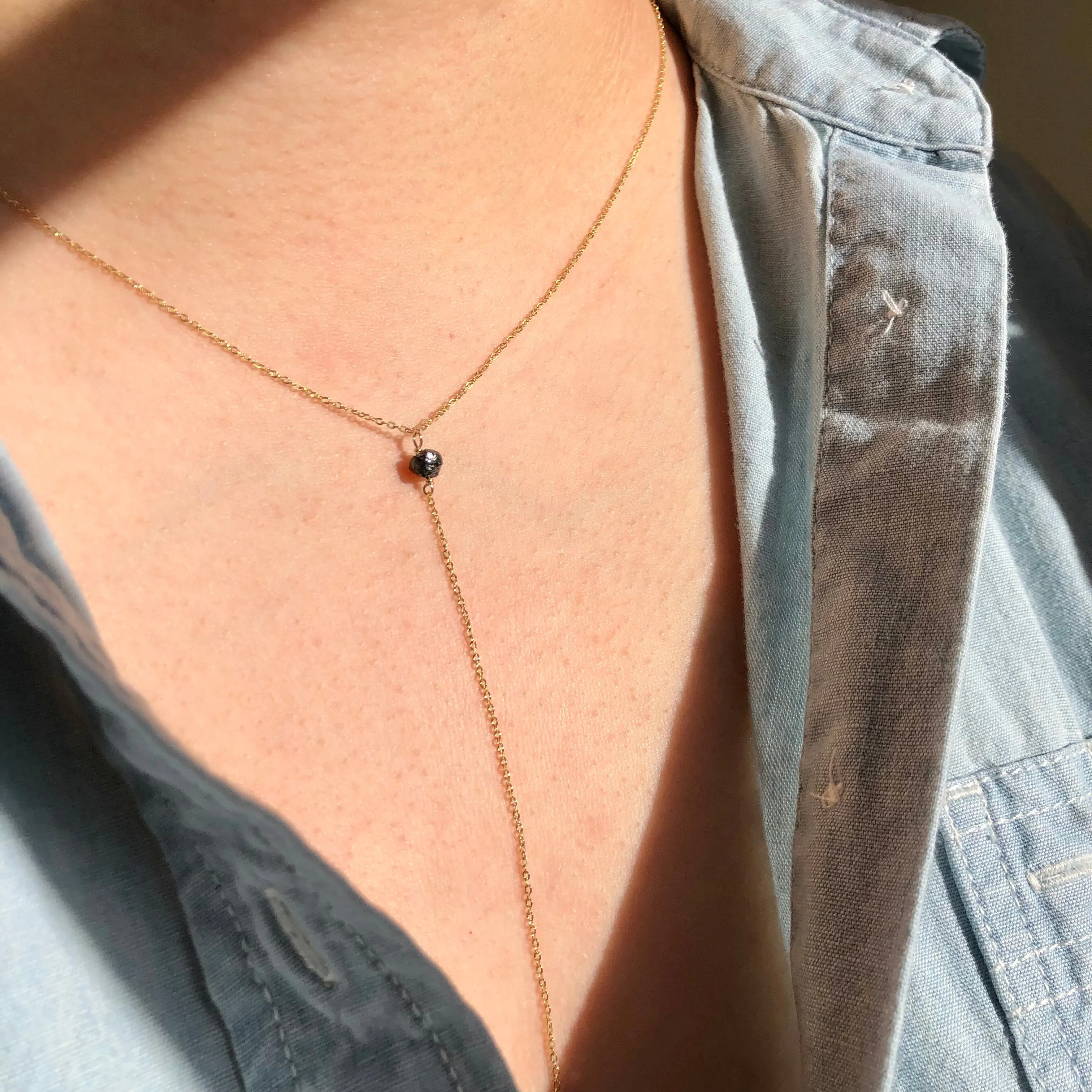 Diamond Lariat Necklace, Black Diamond Lariat Silver Rose or Gold