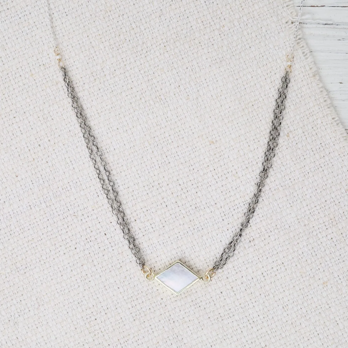 Diamond Pearl Two Tone Necklace