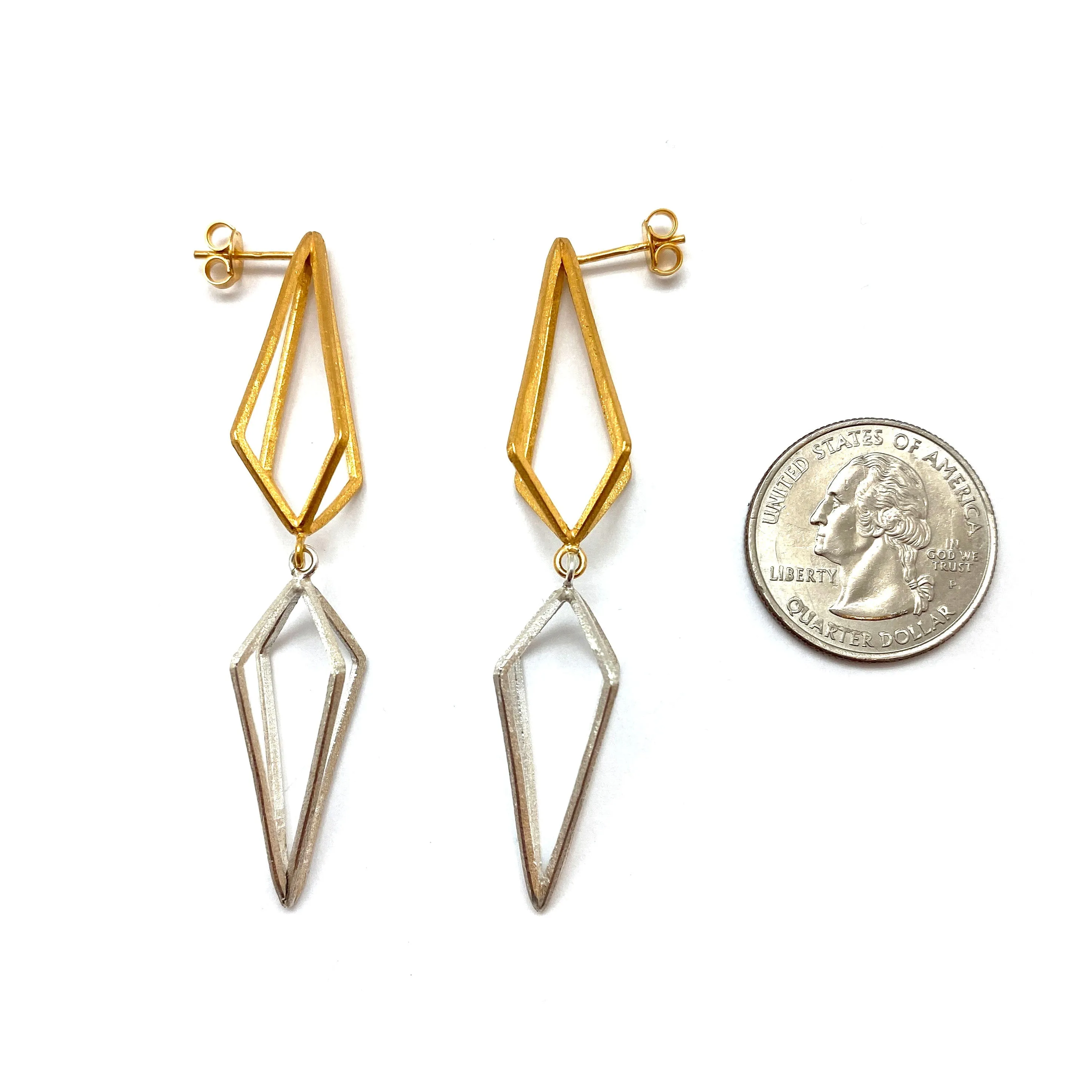 Double Triangle Link Earrings - Gold/Silver