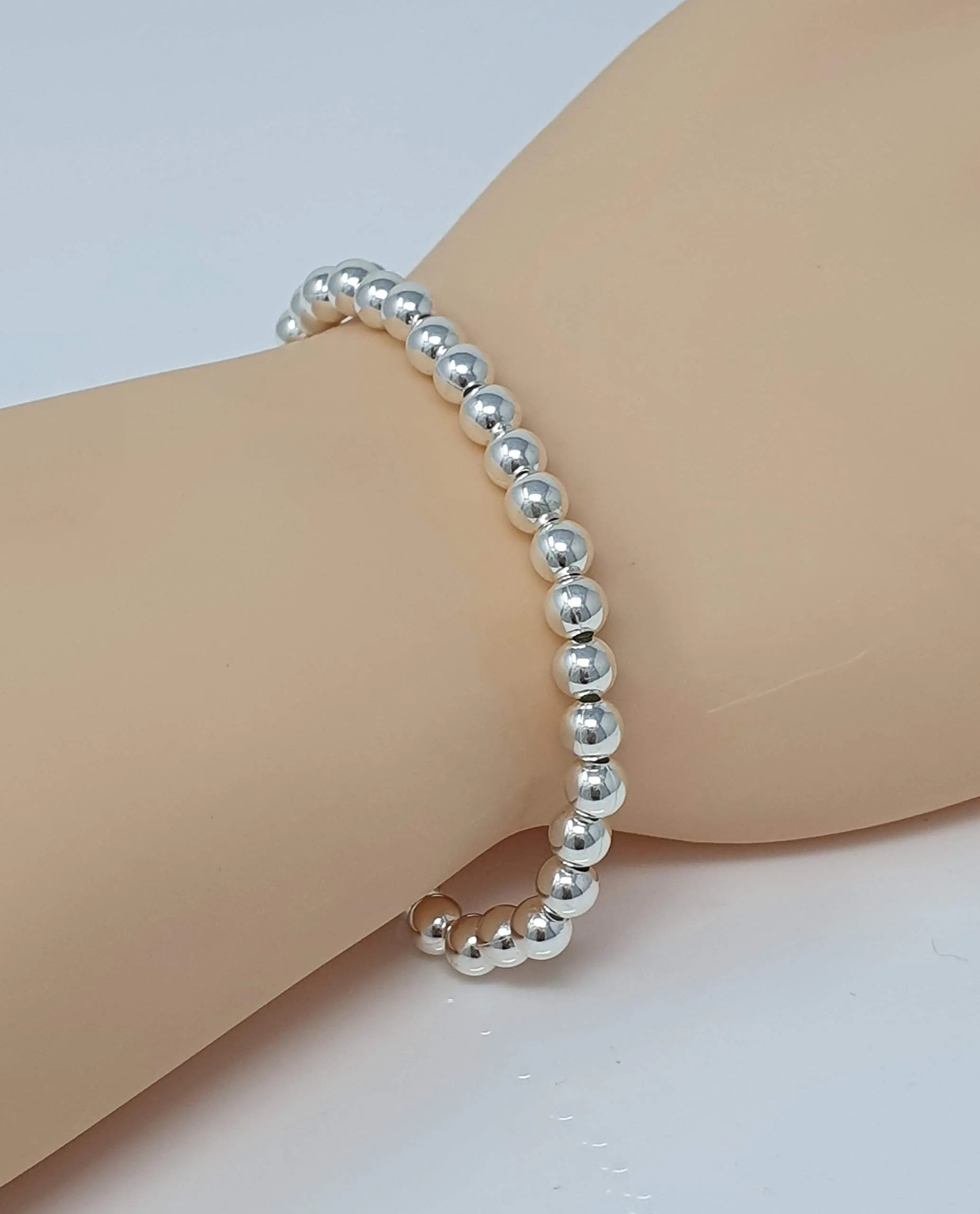 Elegant Women's  Silver Beaded Bracelet, 925 Sterling Silver 4mm Balls Bracelet for Girls