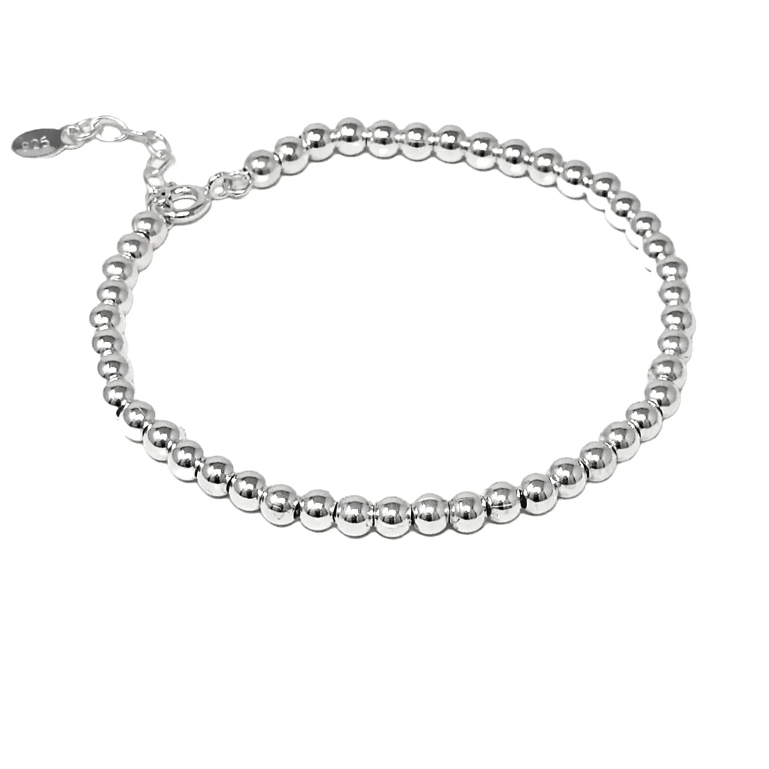 Elegant Women's  Silver Beaded Bracelet, 925 Sterling Silver 4mm Balls Bracelet for Girls