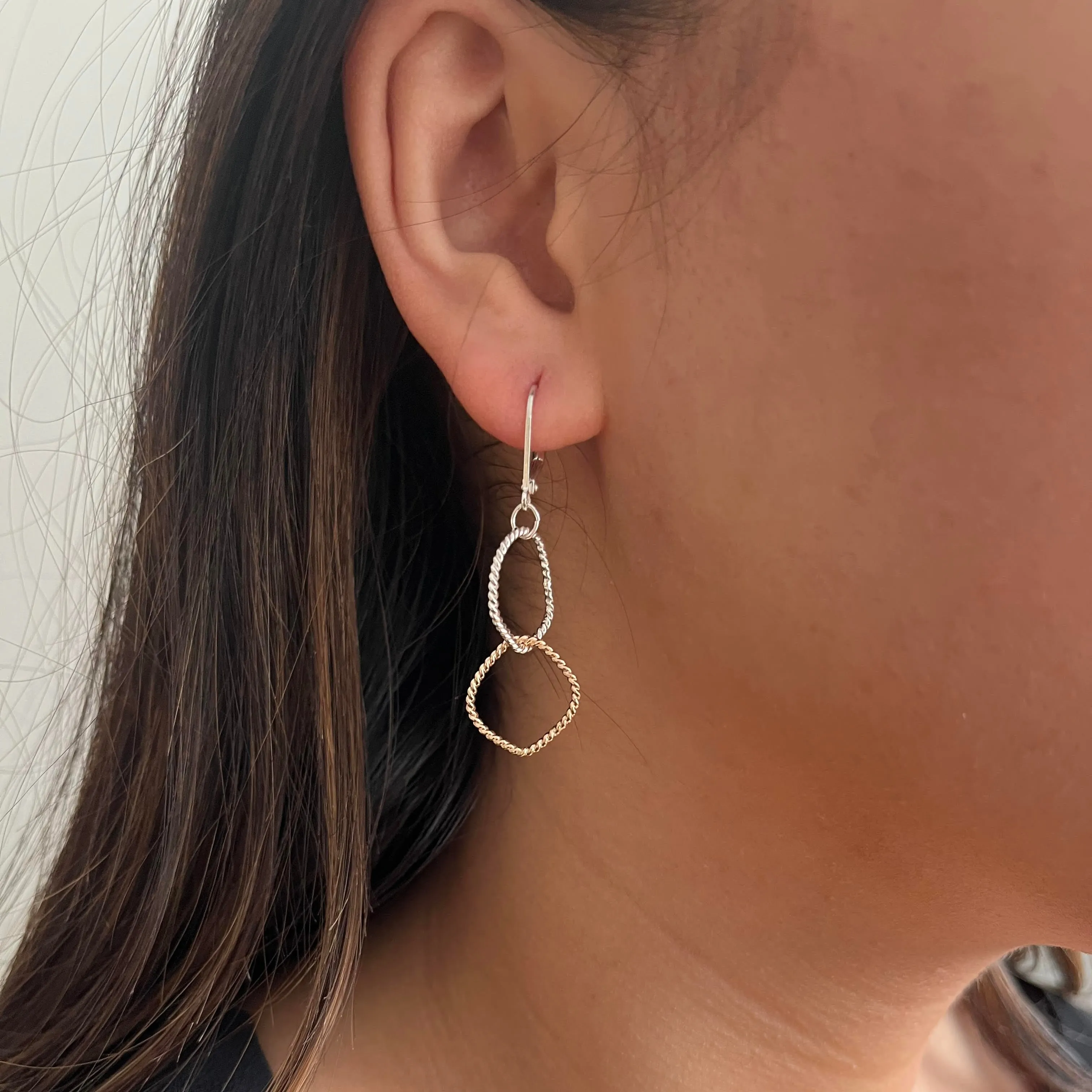 Entwined Collection: Large Mixed Metal Freeform Hoop Earrings - Long