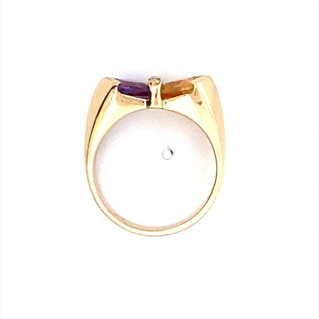 Estate Yellow Gold Amethyst & Citrine Bow Ring by Nabco