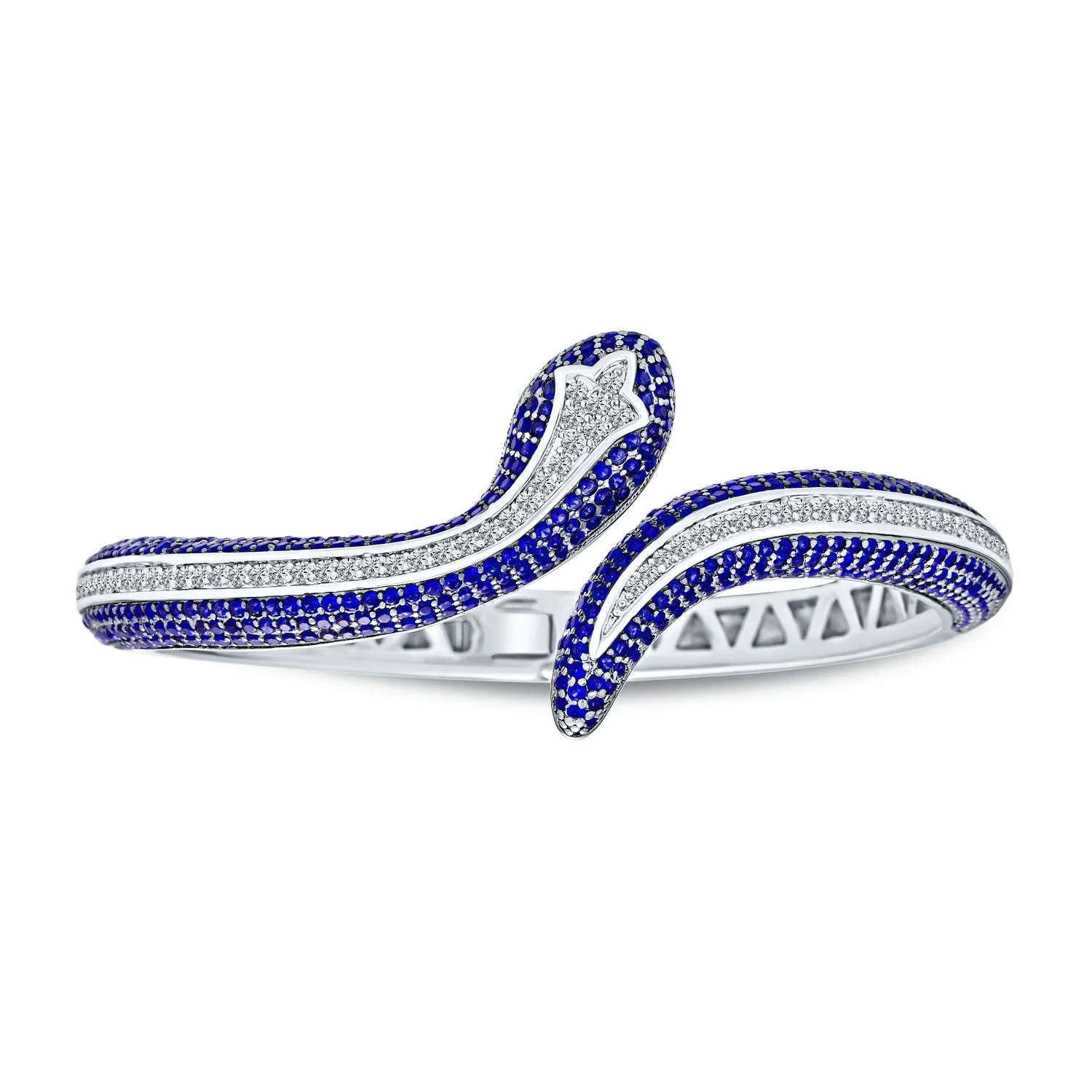 Exotic Serpent Bangle Bracelet with Cubic Zirconia in Rhodium Plated Finish