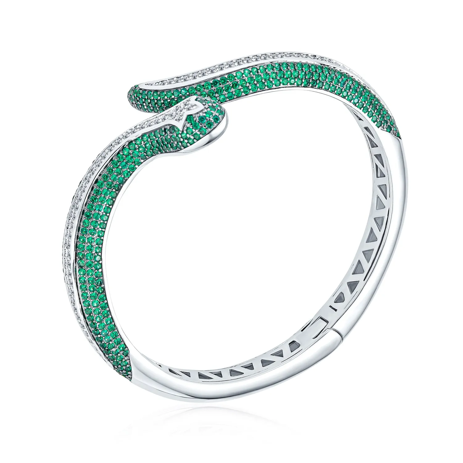 Exotic Serpent Bangle Bracelet with Cubic Zirconia in Rhodium Plated Finish