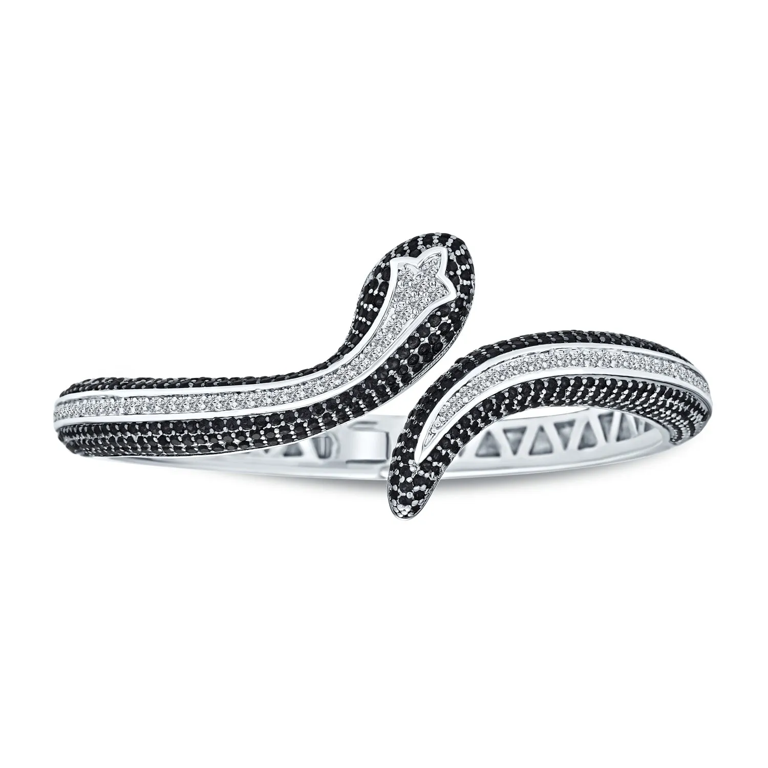 Exotic Serpent Bangle Bracelet with Cubic Zirconia in Rhodium Plated Finish