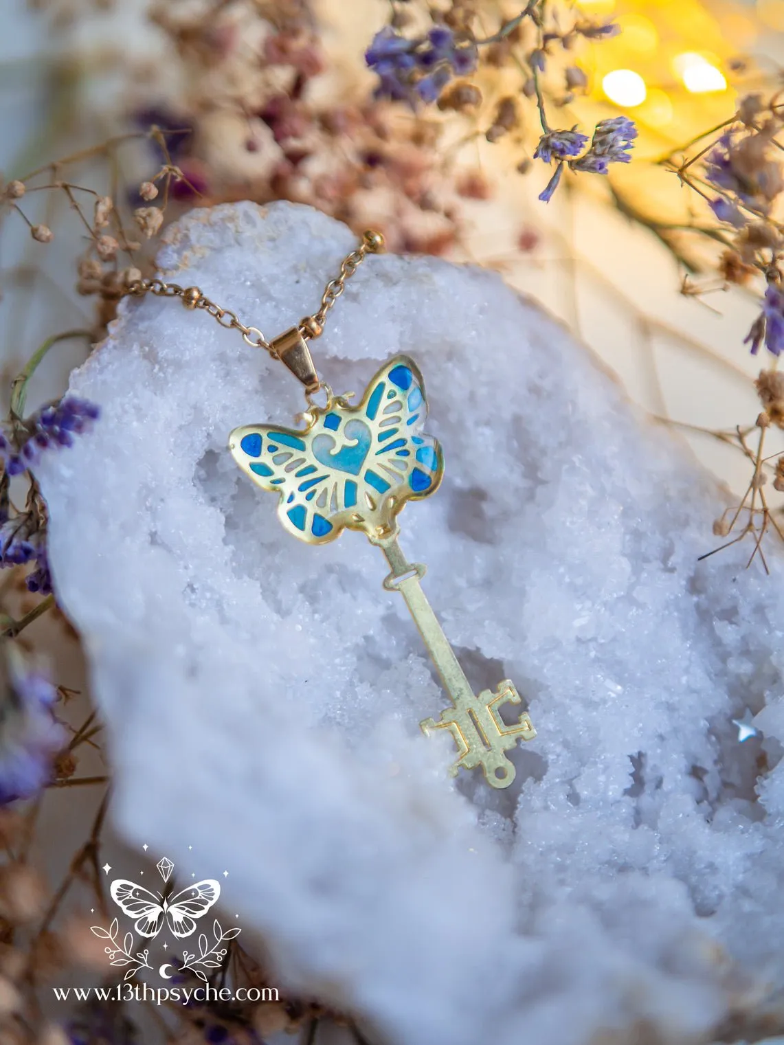 Fairytale Blue butterfly key necklace