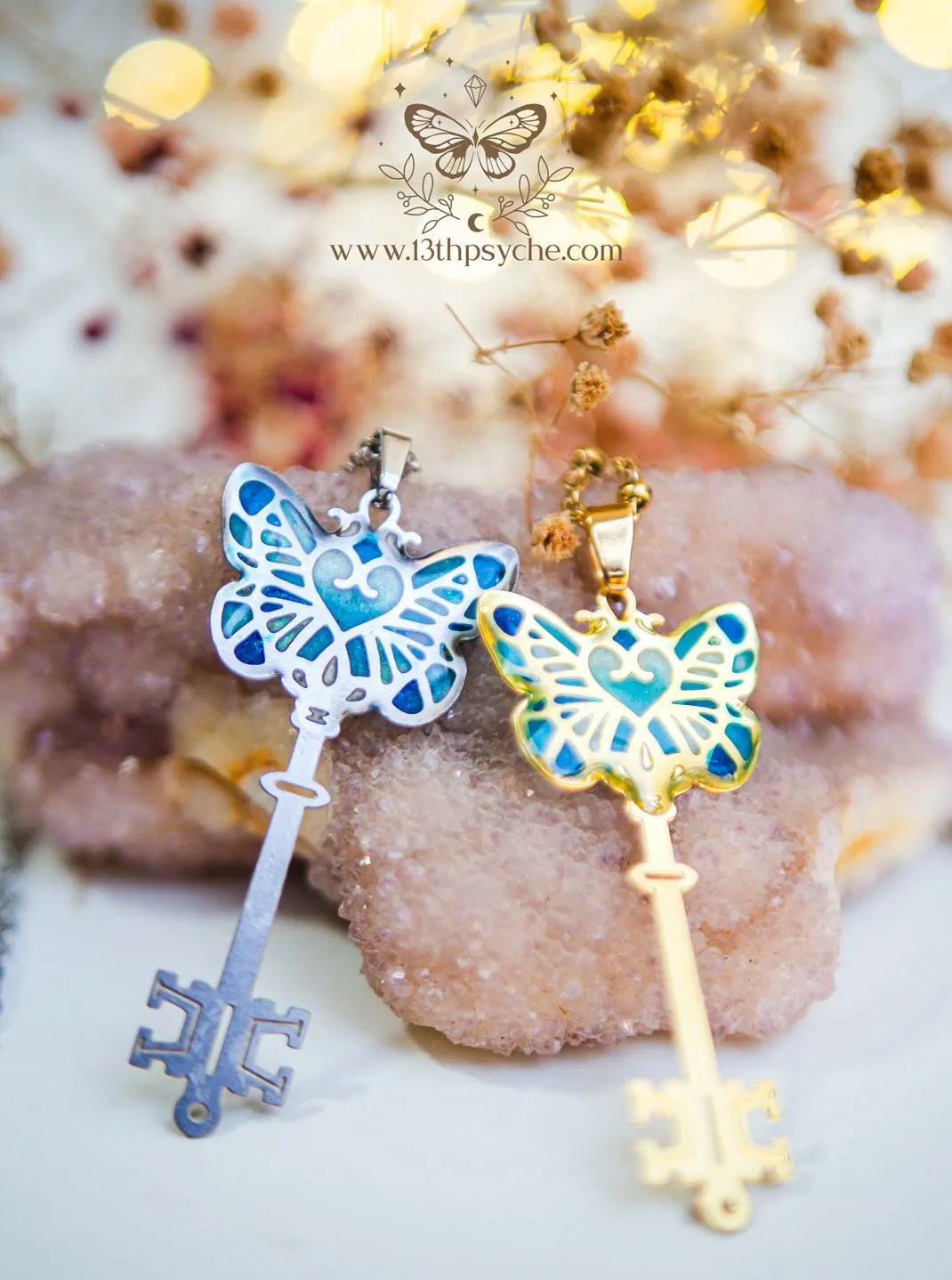 Fairytale Blue butterfly key necklace