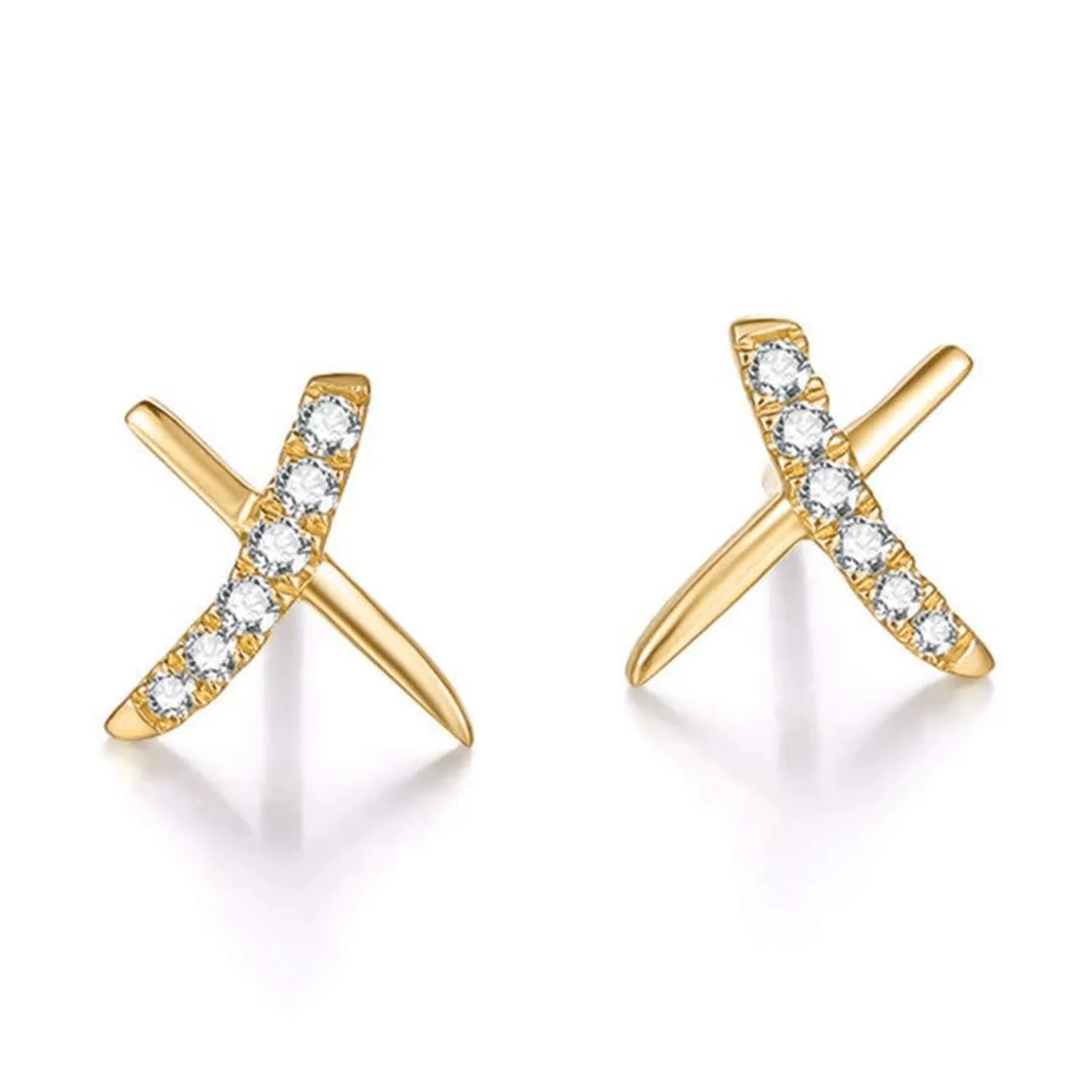 FANCIME Simple Diamond Cross 14K Yellow Gold Studs