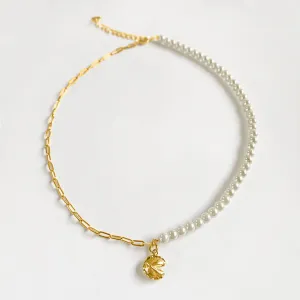 Fortune Cookie Pearl Necklace - Gold