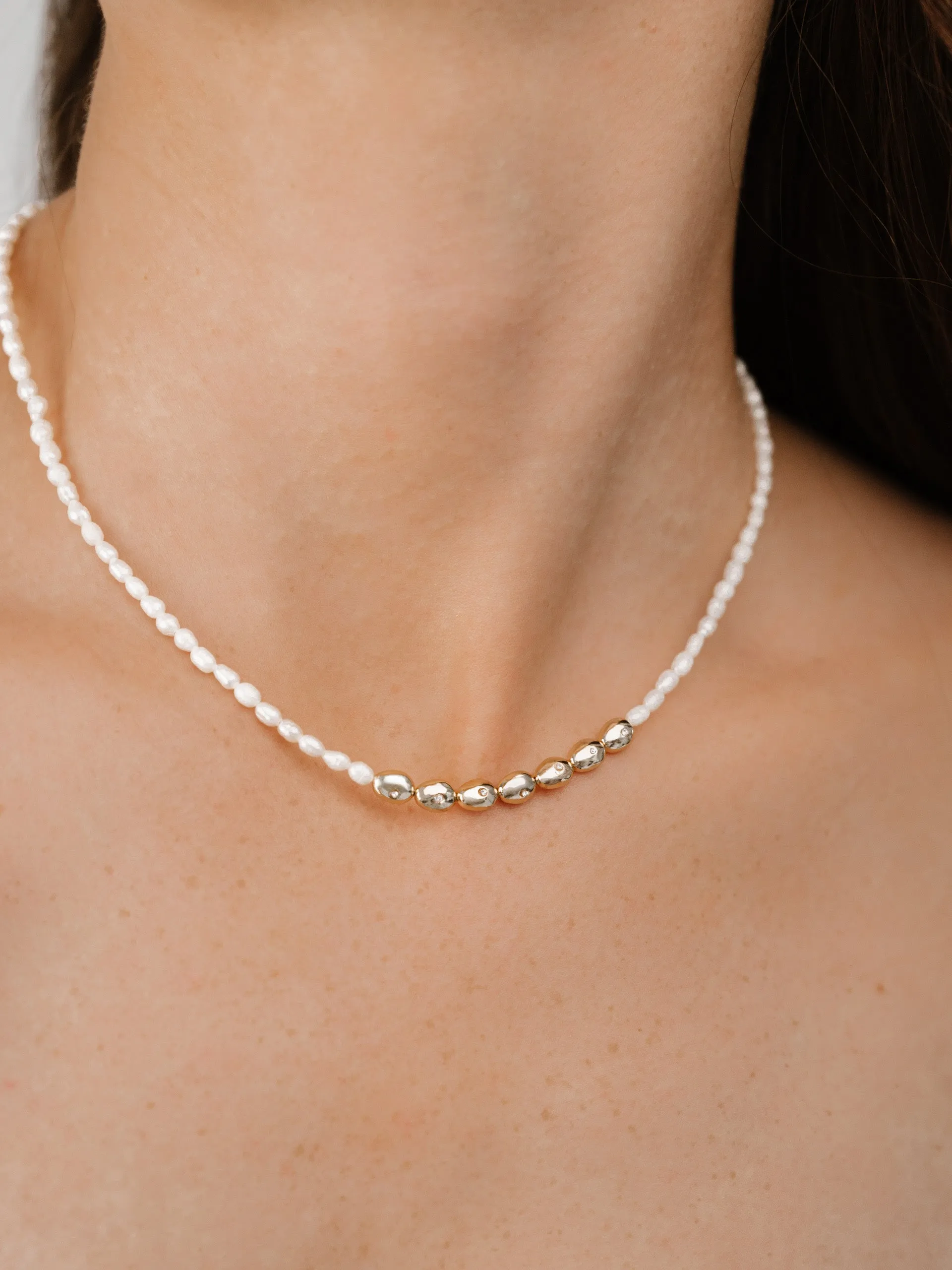 Freshwater Pearl Polished Pebble Necklace