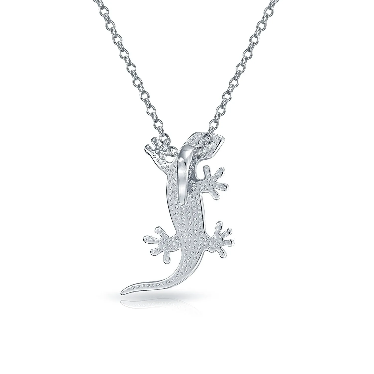 Gecko Lizard Pendant Green Blue Created Opal Necklace Sterling Silver