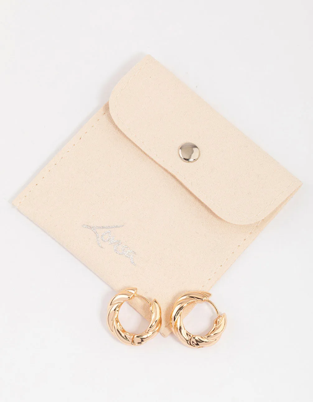 Gold Chunky Twisted Huggie Earrings & Polishing Set