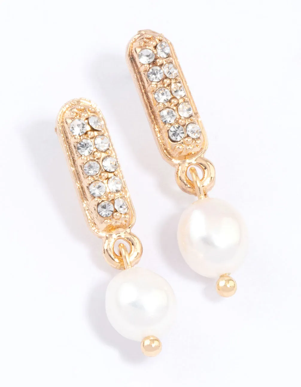 Gold Diamante Mini Pearl Drop Earrings & Polishing Set