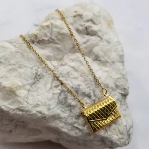 Gold Metal Envelope Locket Necklace