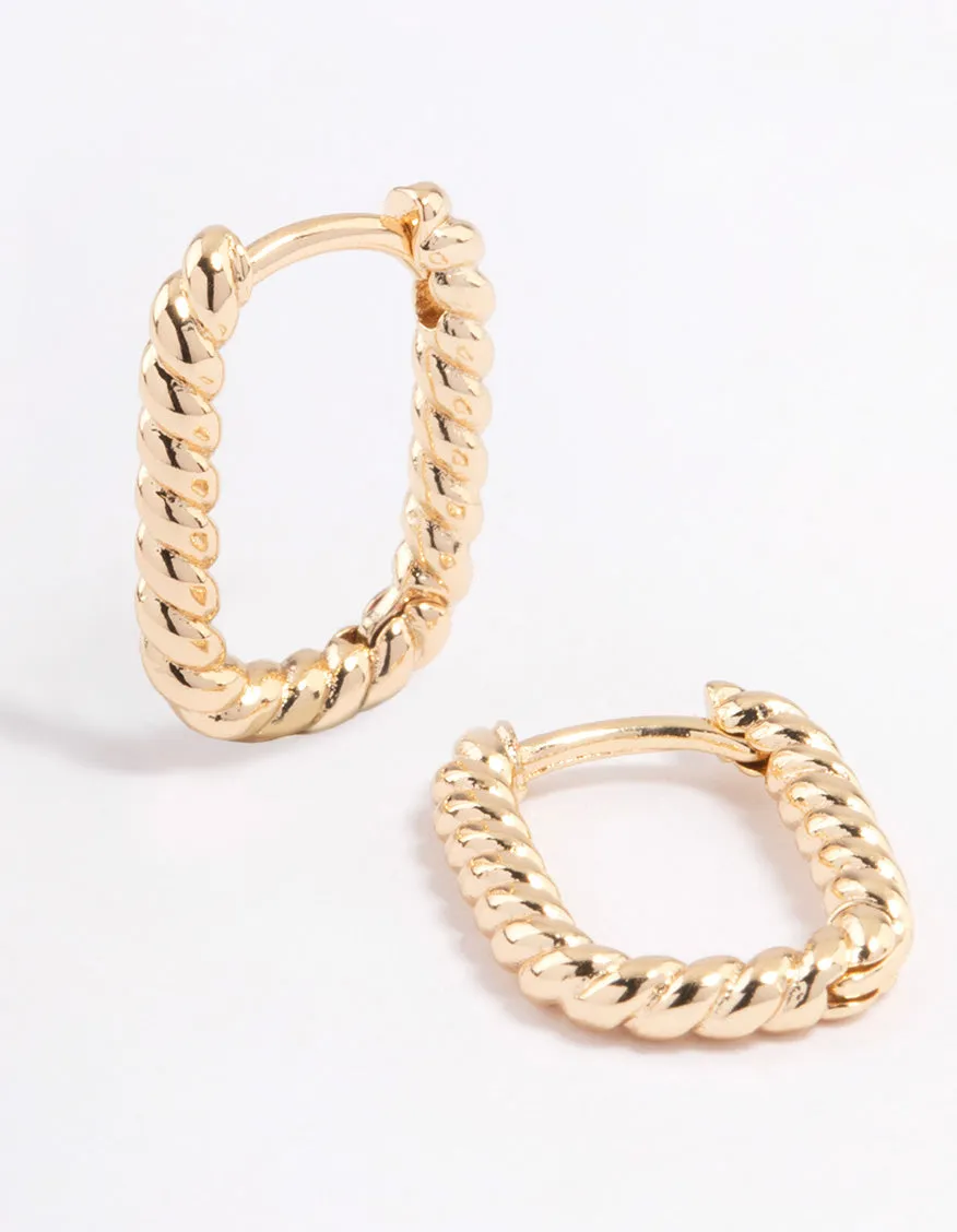 Gold Mini Oval Twisted Huggie Earrings