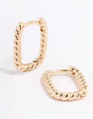 Gold Mini Oval Twisted Huggie Earrings