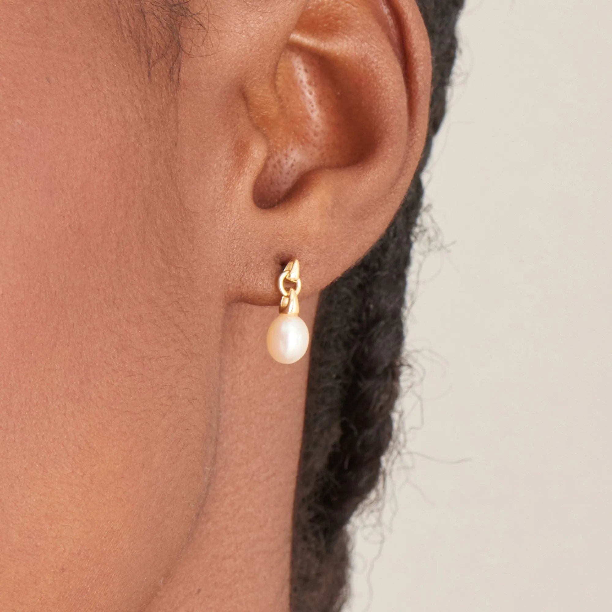 Gold Pearl Drop Stud Earrings