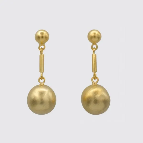 Gold Plated Double Ball Drop Stud Earrings